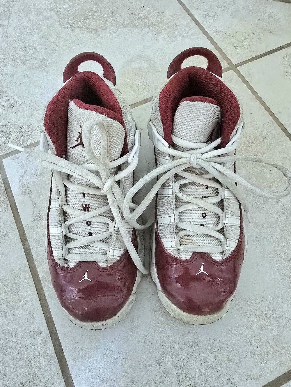 Jordan Kids White and Maroon Basketball Sneakers